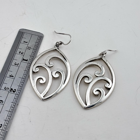 Brighton Silver Heart Drop Earrings with Swirling Design - Picture 2 of 6